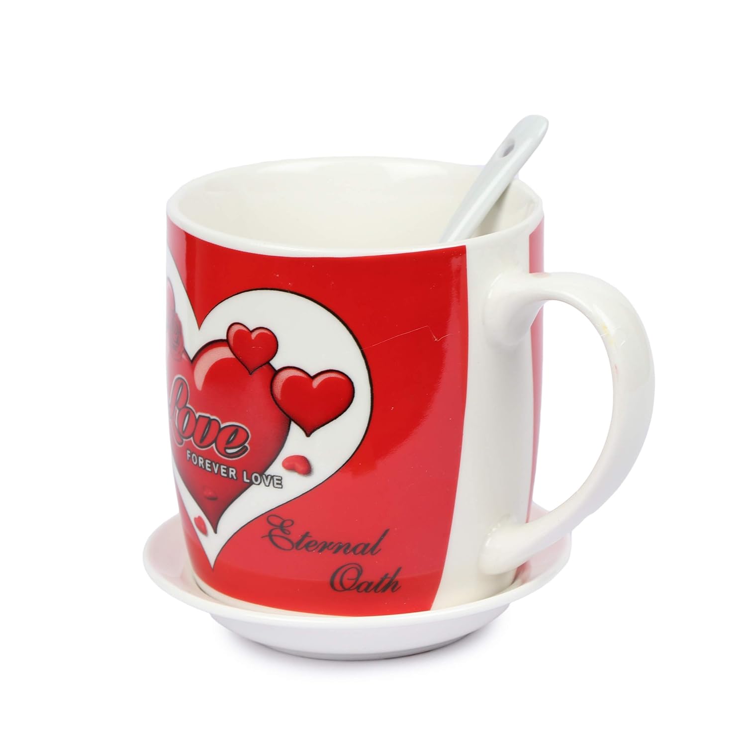 Chand love printed mugs with plate and spoon set for gifts Ceramic Coffee Mug