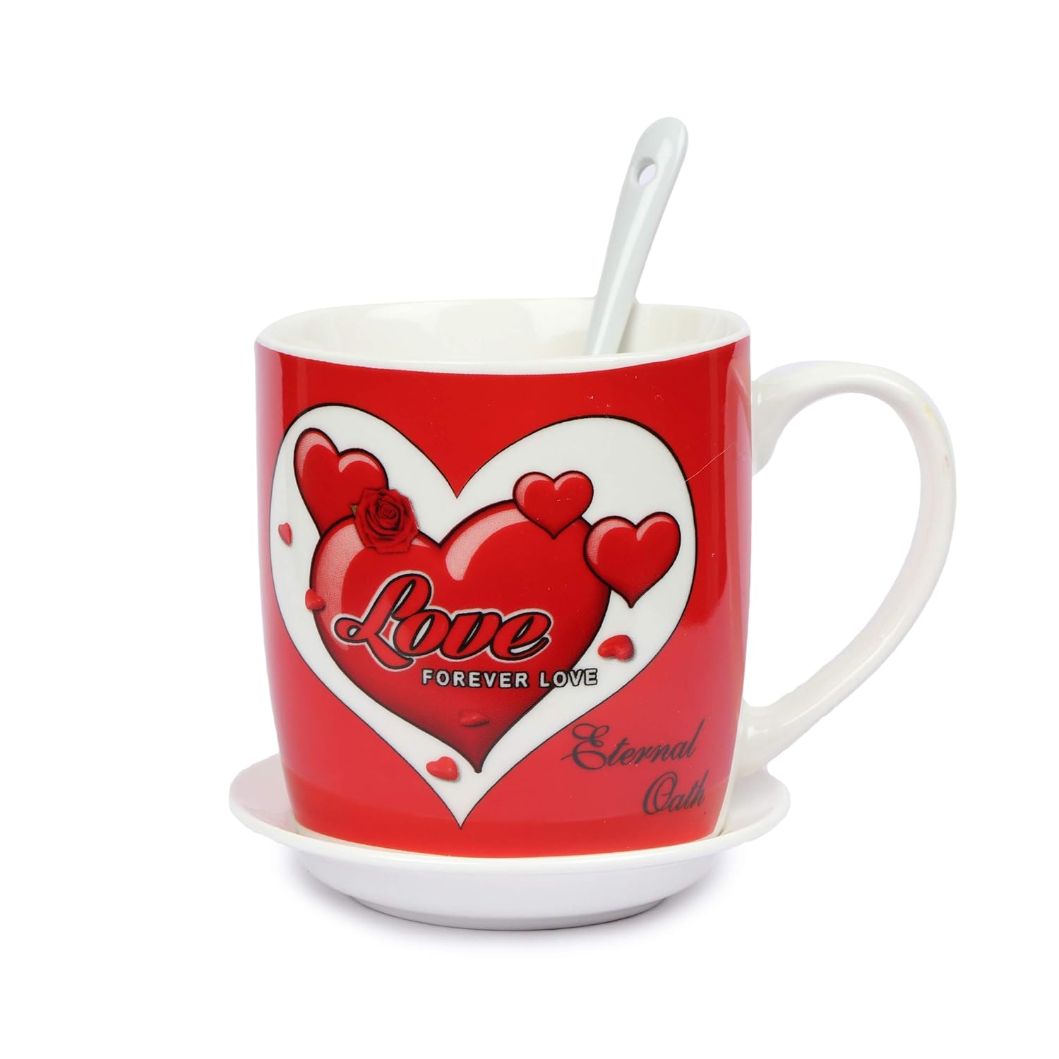 Chand love printed mugs with plate and spoon set for gifts Ceramic Coffee Mug