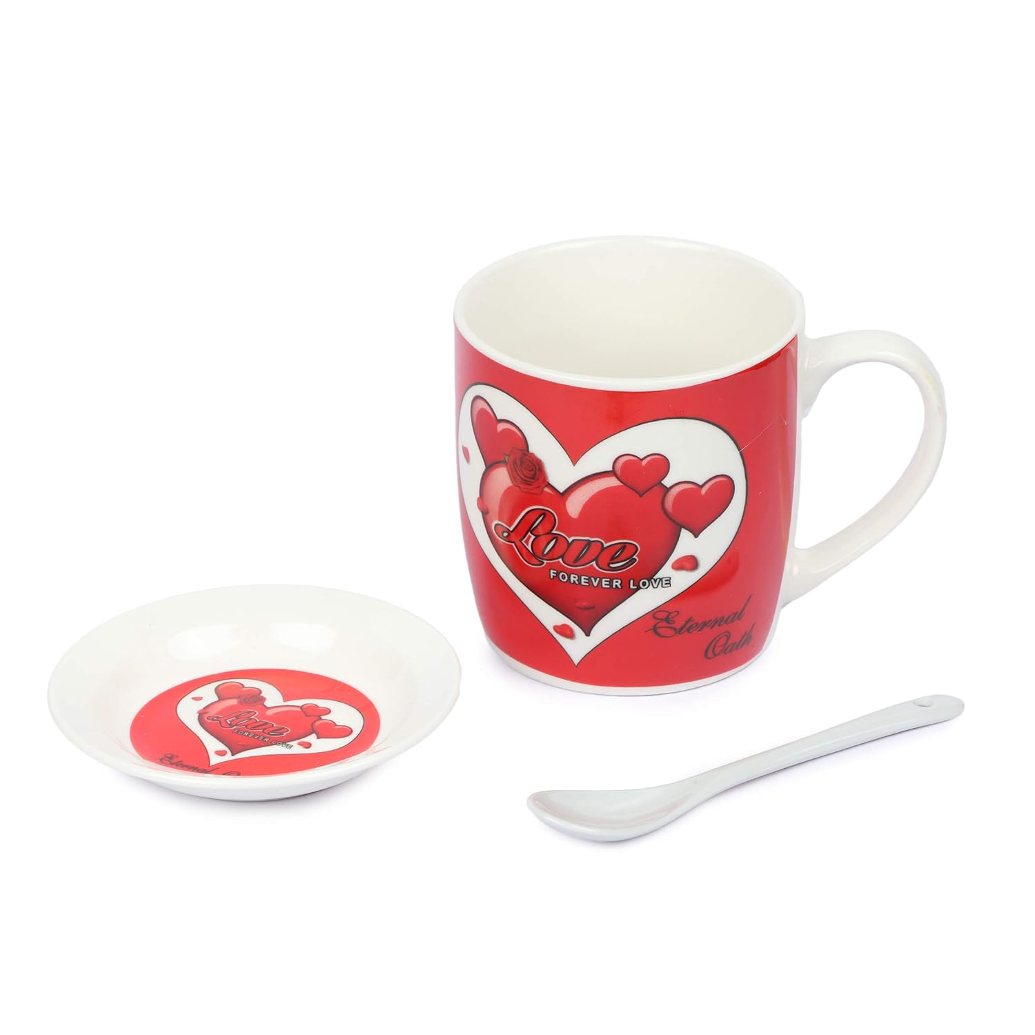Chand love printed mugs with plate and spoon set for gifts Ceramic Coffee Mug